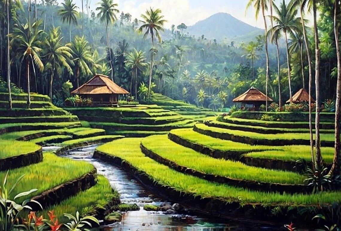 Green Harmony Rice Terraces Landscape Art Print - Image 2