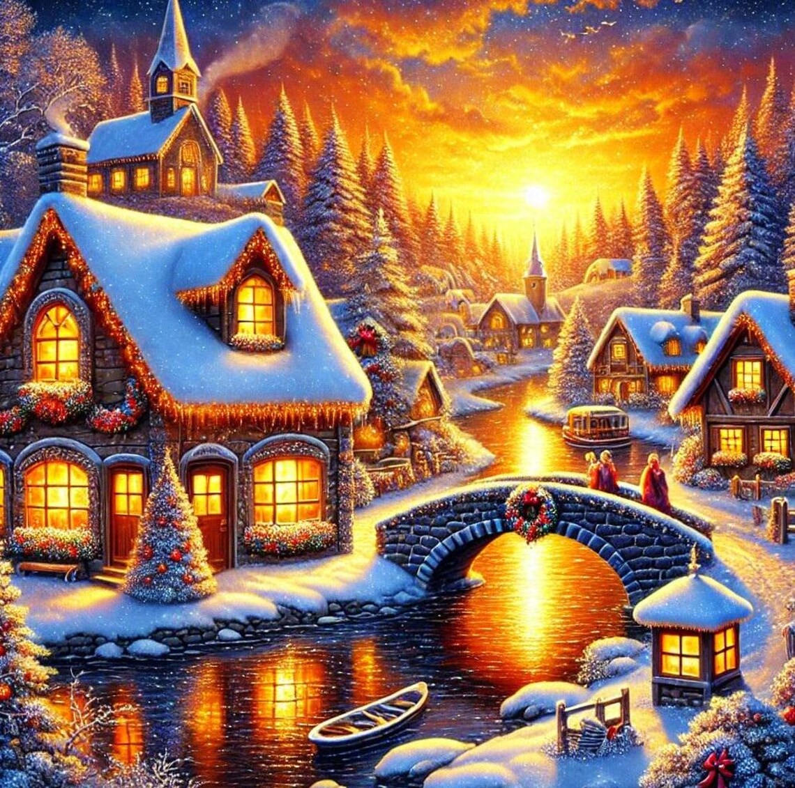A Sunset Glow Over Winters Charm Art Print - Image 3