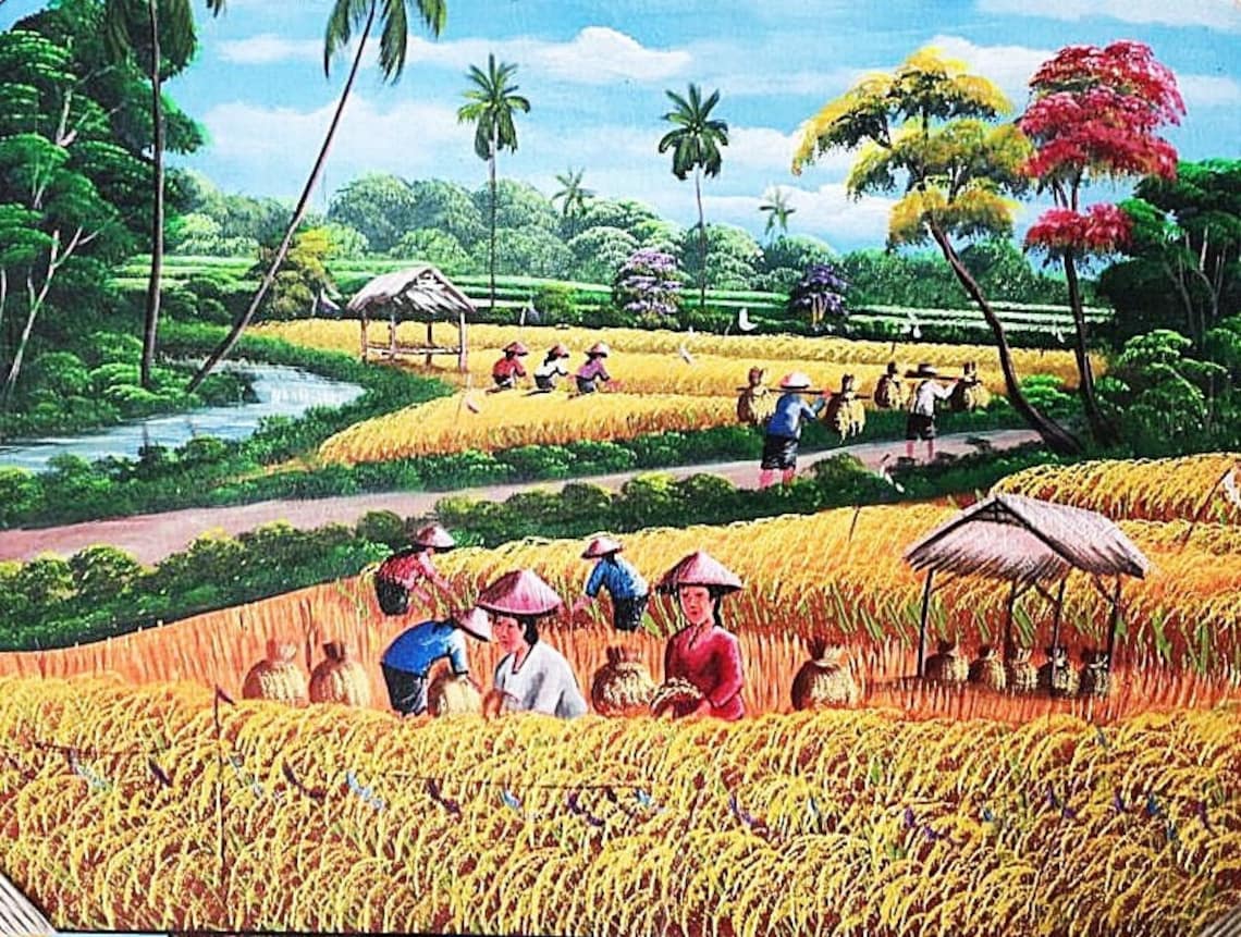 Realistic Rice Harvest Painting With Bright Nuance - Image 4
