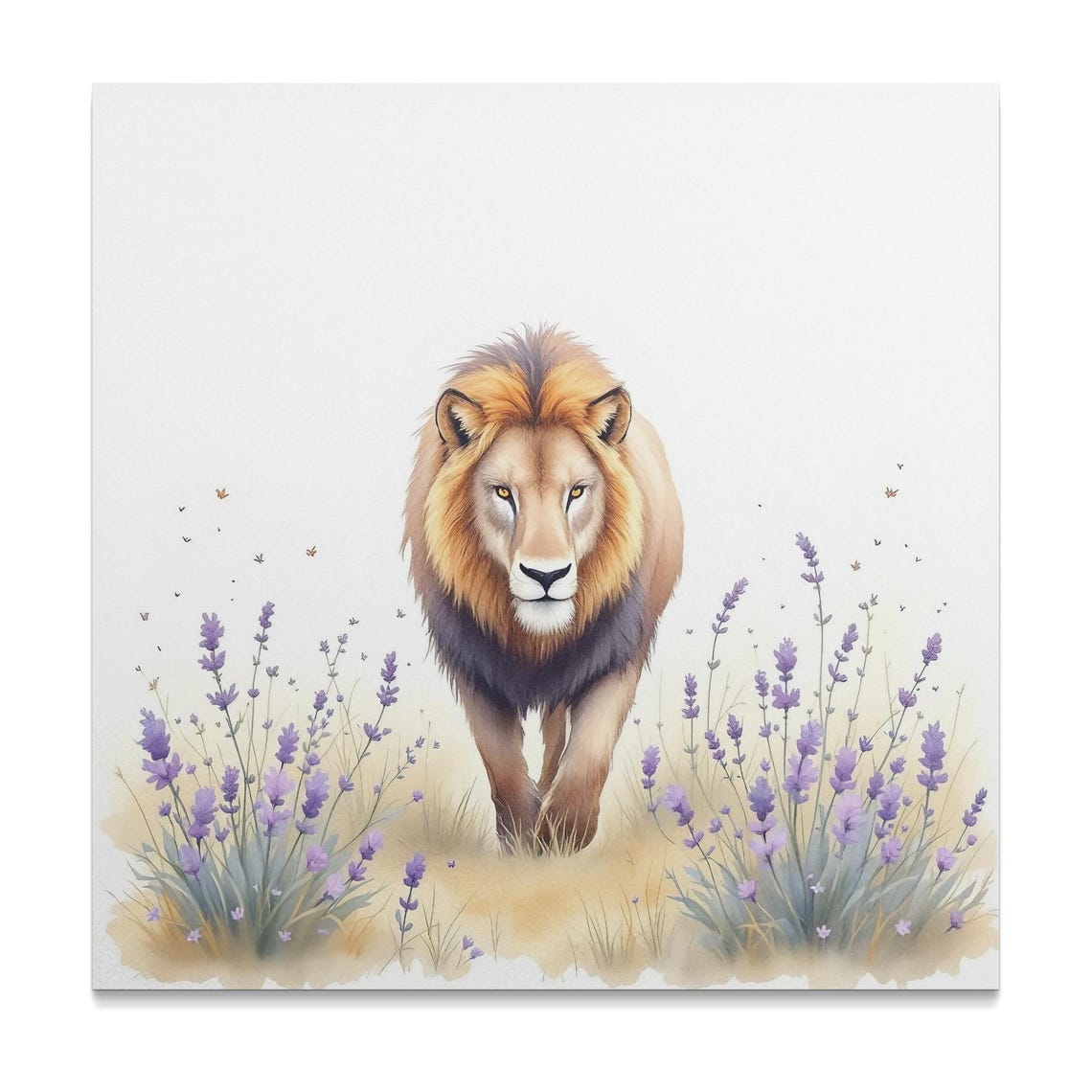 Lion Walking Through Lavender Field Realistic Animal Art Poster - Image 3