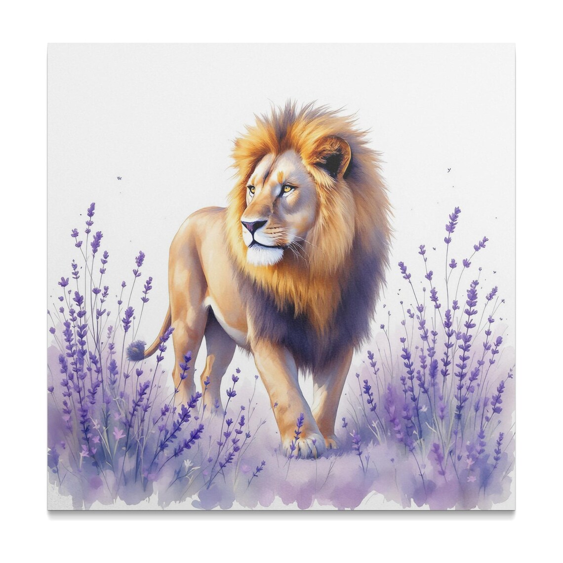 Majestic Lion Standing in Lavender Watercolor Safari Art Poster - Image 3