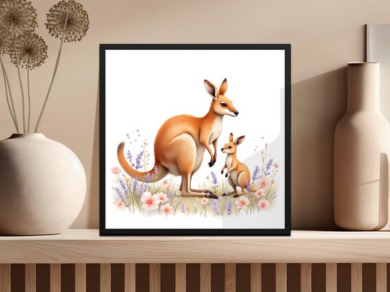 Wall Art Prints Cute Kangaroo And Joey Wall Art Print Watercolour Animal Art Nursery Wall Decor Png File Kids Room Art