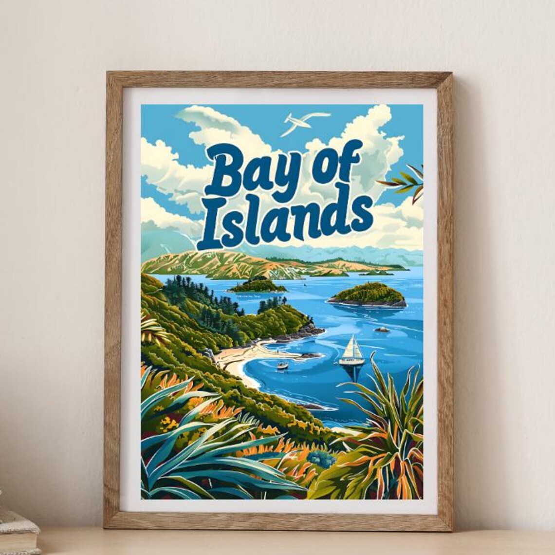 Bay Of Islands Vintage Travel Poster, Retro Instant