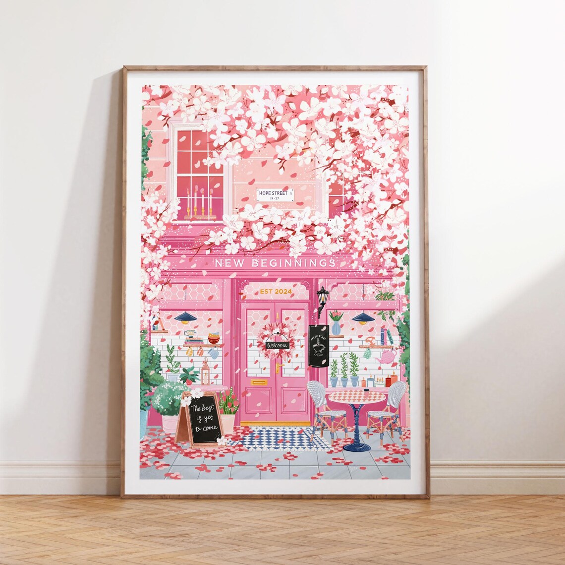 Cherry Blossom Cafe Poster, Pink Coffee Wall Art - Image 2