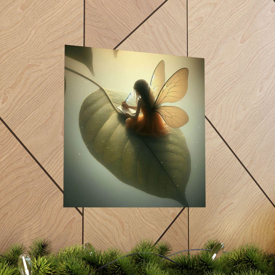 Tiny Fairy Writing in a Journal While Sitting on a Giant Leaf Poster - Image 5