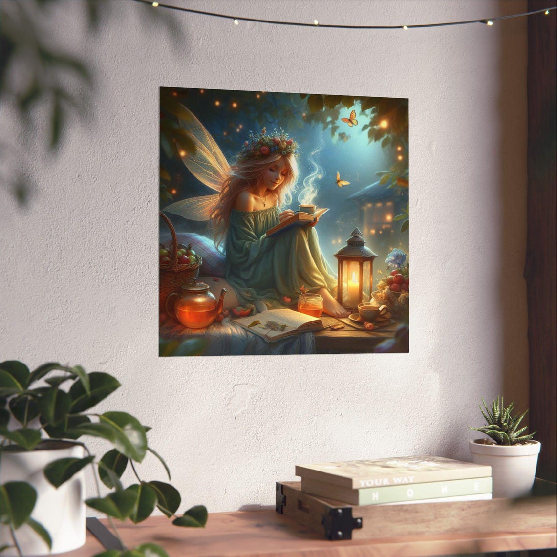 Fairy Reading with Tea by Lanternlight Cozy Night Book Lover Poster - Image 4