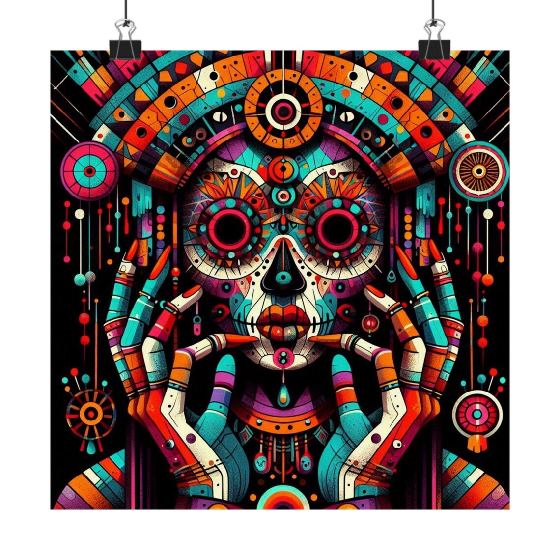 Colorful Day of the Dead Sugar Skull Face Tribal Style Art Poster