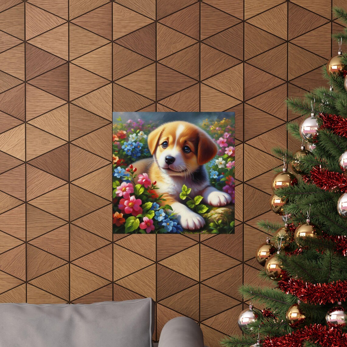 Adorable Puppy Lying among Colorful Garden Flowers Cute Dog Poster - Image 6