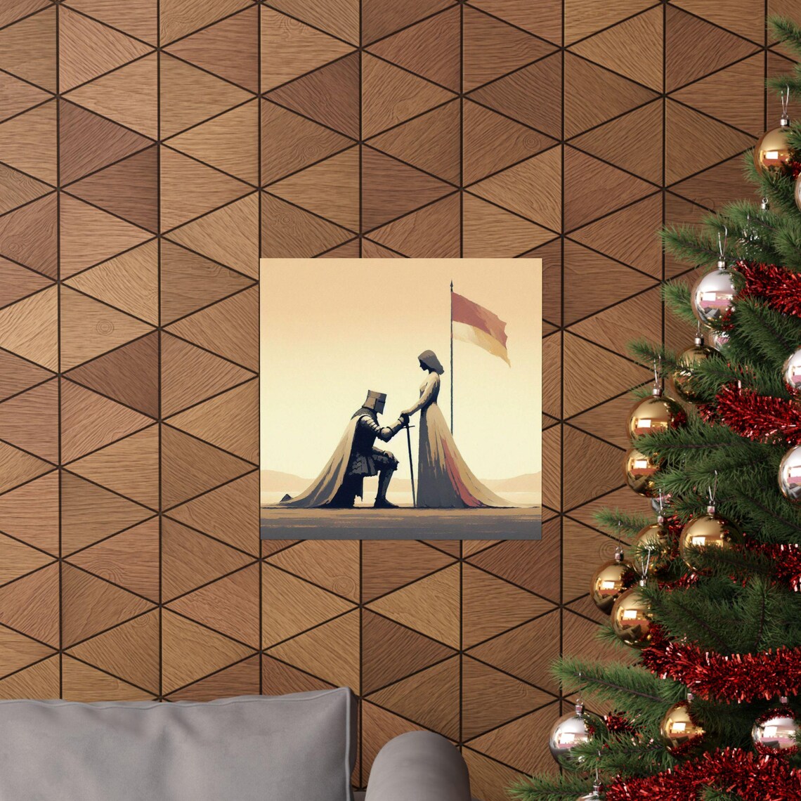 Knight Kneeling Before Lady Medieval Minimalist Fantasy Art Poster - Image 2