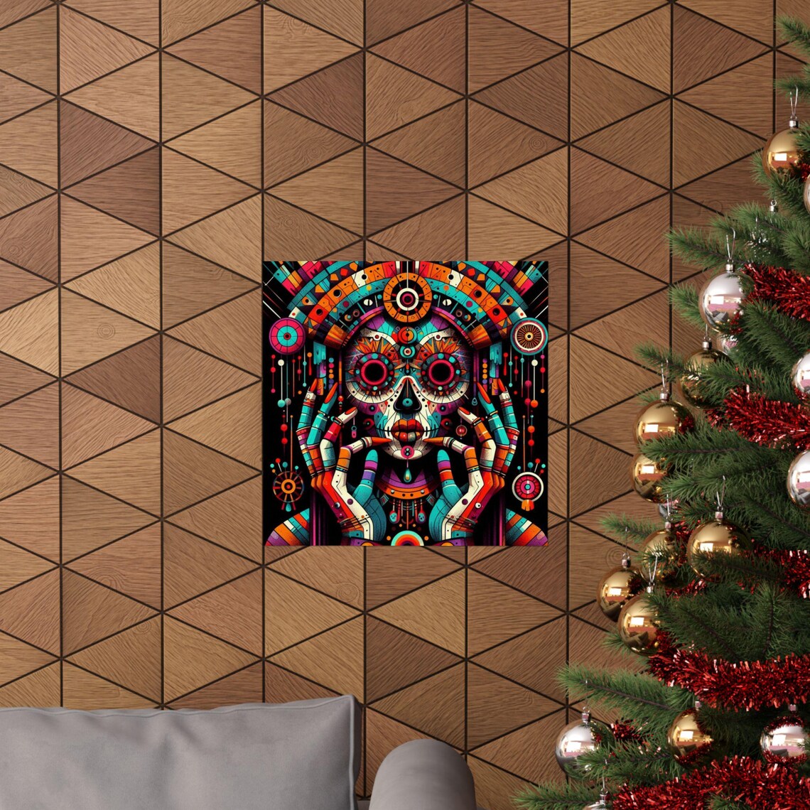 Colorful Day of the Dead Sugar Skull Face Tribal Style Art Poster - Image 6