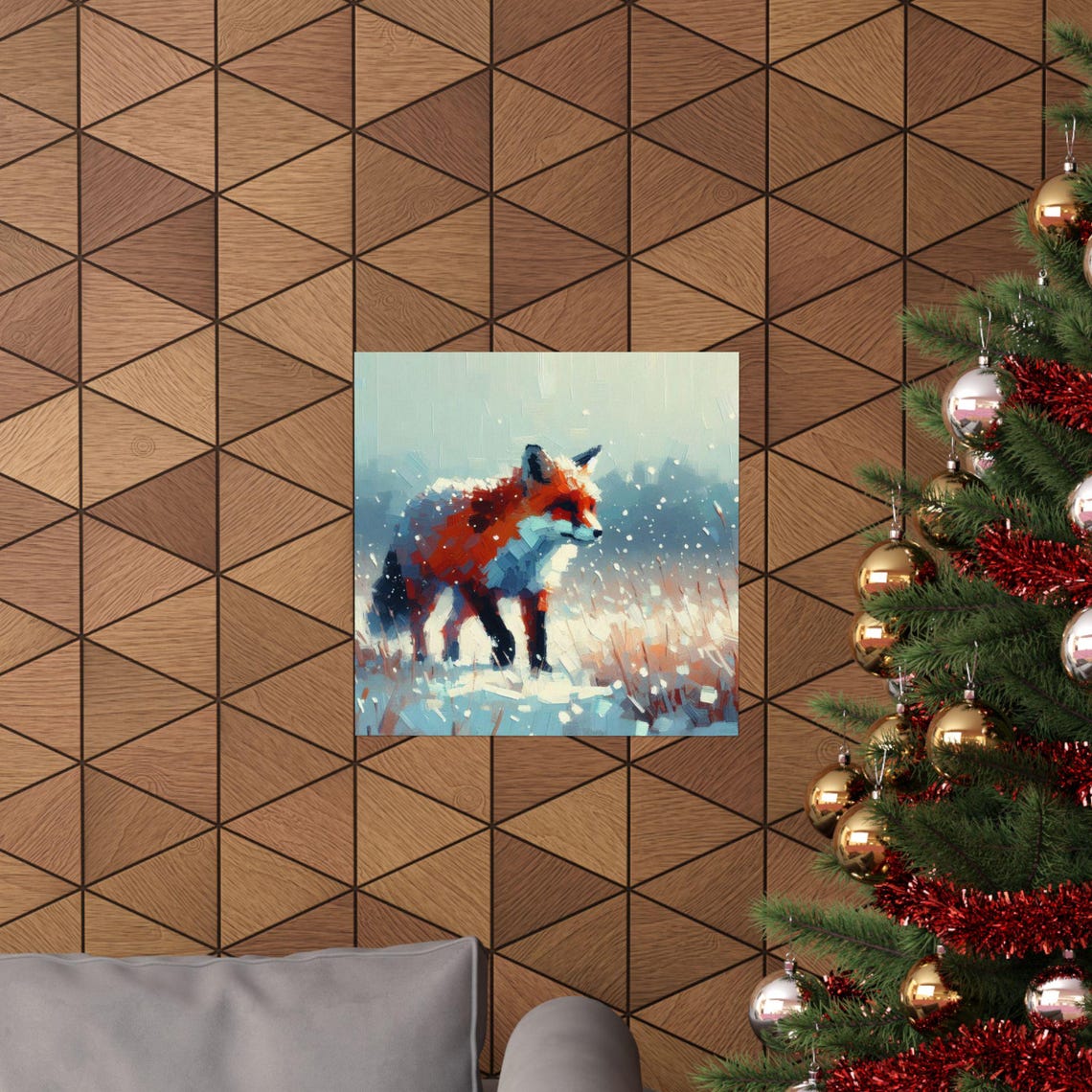 Red Fox Walking Through Falling Snow in a Winter Forest Poster - Image 5