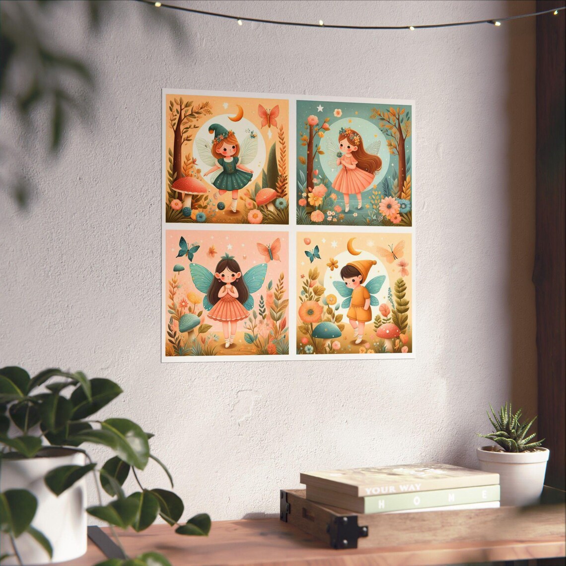 Four Cute Fairy Girls with Mushrooms and Butterflies Kids Poster - Image 4