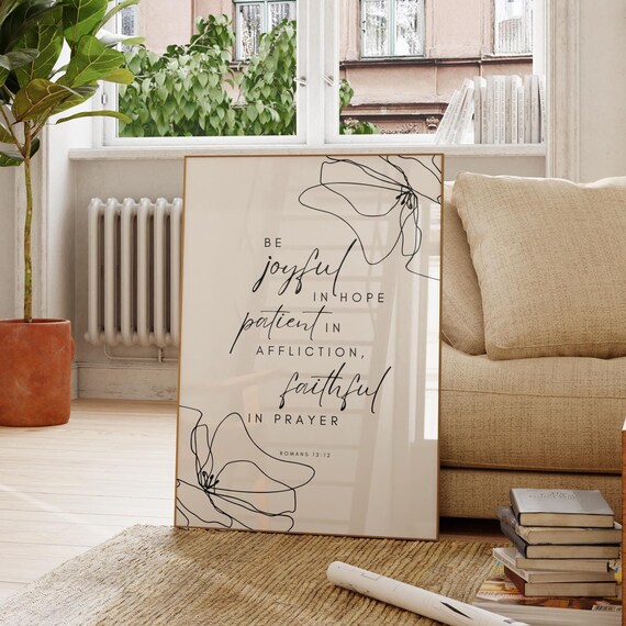 Romans 1212 Be Joyful In Hope Bible Verse Modern Christian Floral Wall Art Bohemian Bible Verse Wall Art