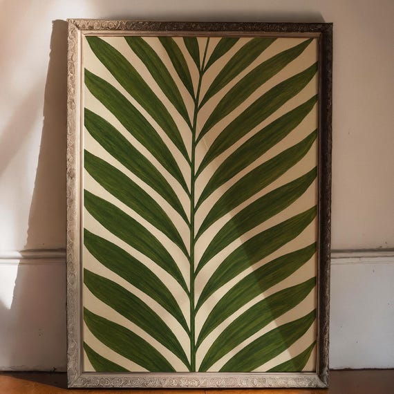 Tropical Botanical Print Vintage Palm Leaf Wall Art Japandi Green Decor Poster