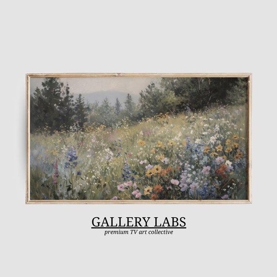 Wildflower Meadow Mountain Painting Colorful Vintage Botanical Wall Art Poster