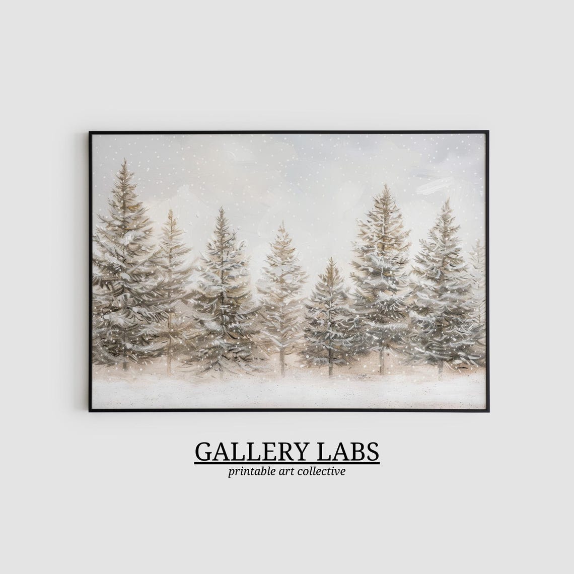 Vintage Snowy Pine Forest Trees Muted Winter Landscape Travel Poster - Image 2