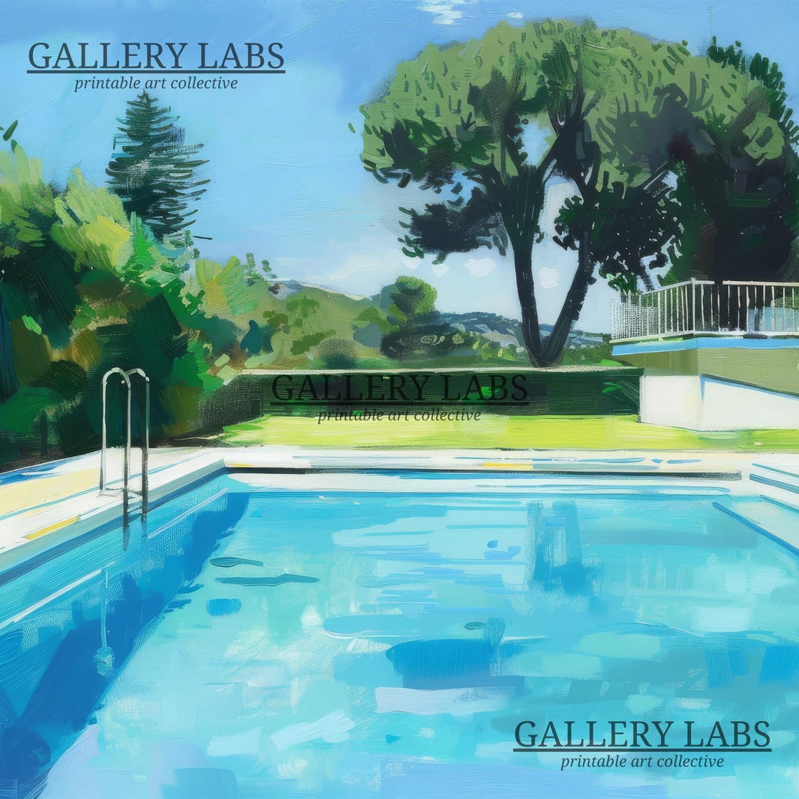 Retro Swimming Pool Teal Water Summer Vintage Pool Art Print - Image 4