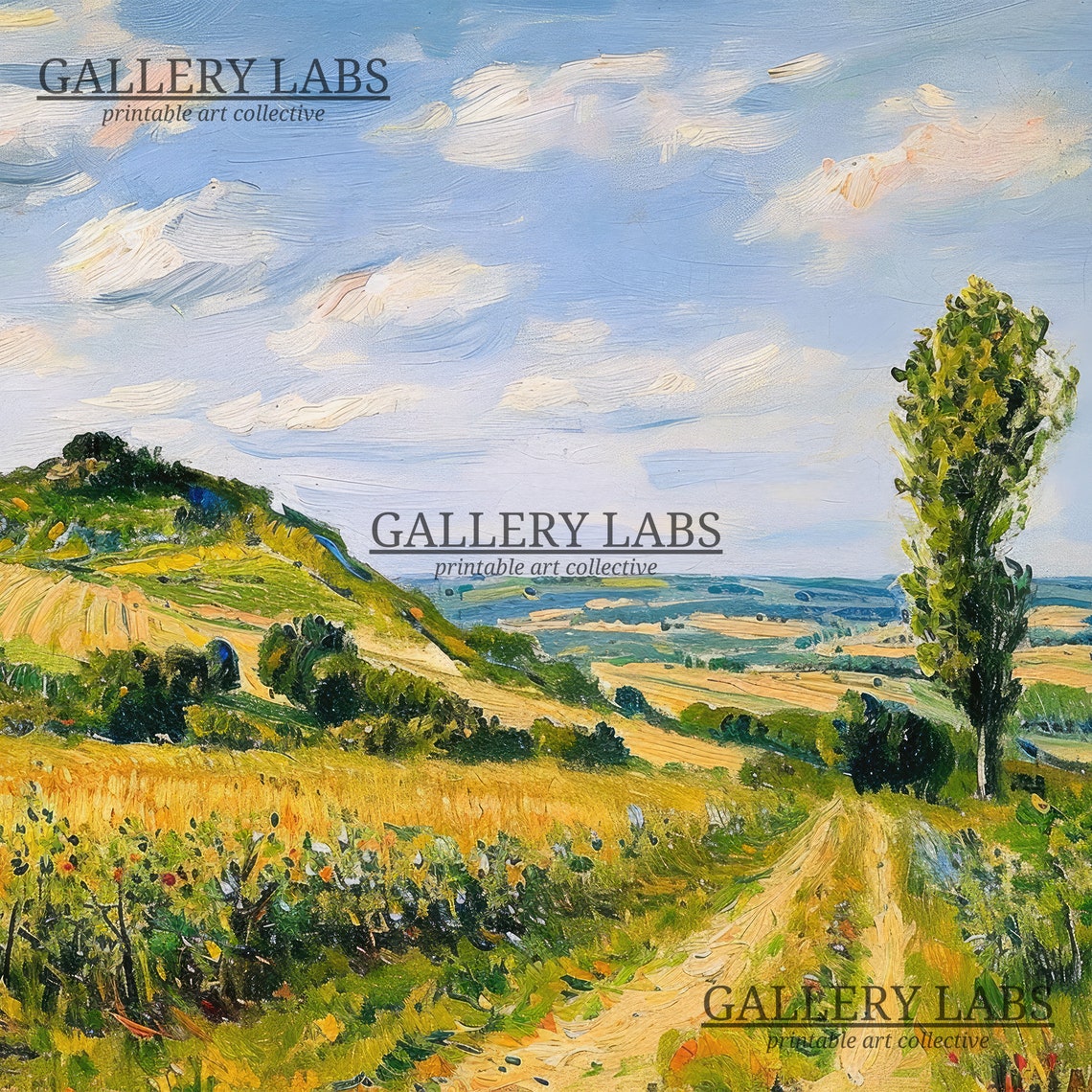 Sunny Wheat Field Hillside Dirt Path Summer Farm Landscape Art Print - Image 4