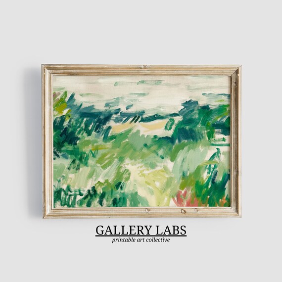 Abstract Green Landscape Painting Expressive Brushstrokes Art Print