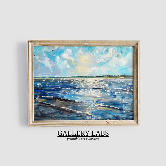 Minimalist Blue Ocean Waves Abstract Serene Coastal Art Print