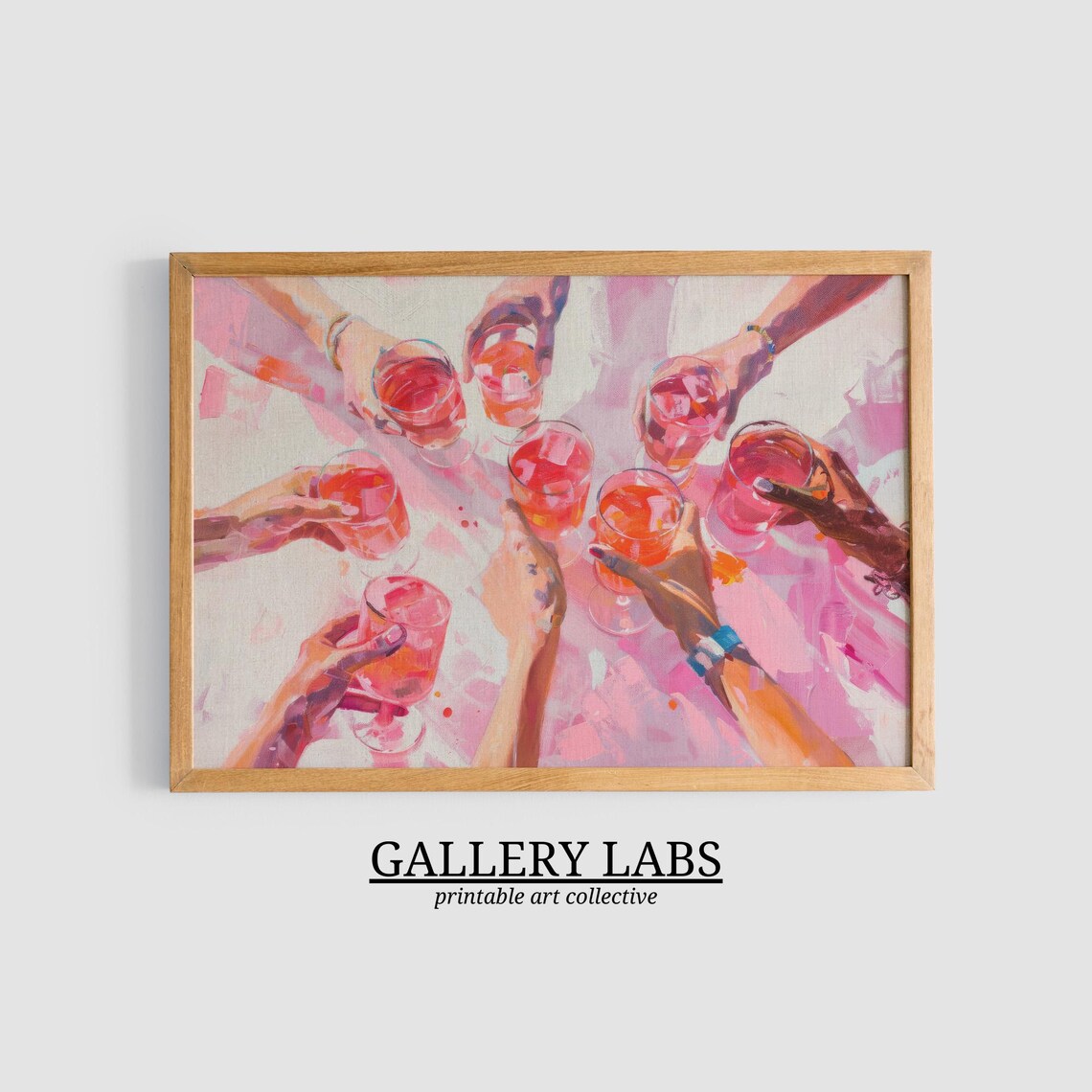 Friends Toasting Pink Cocktails Overhead Party Cheers Painting Wall Poster - Image 3
