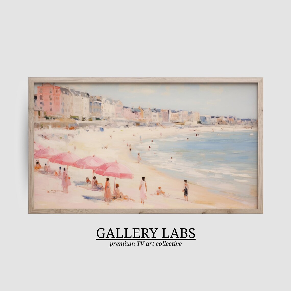 Vintage Beach Umbrellas Painting Pink Seaside Town Coastal Wall Art Poster - Image 2