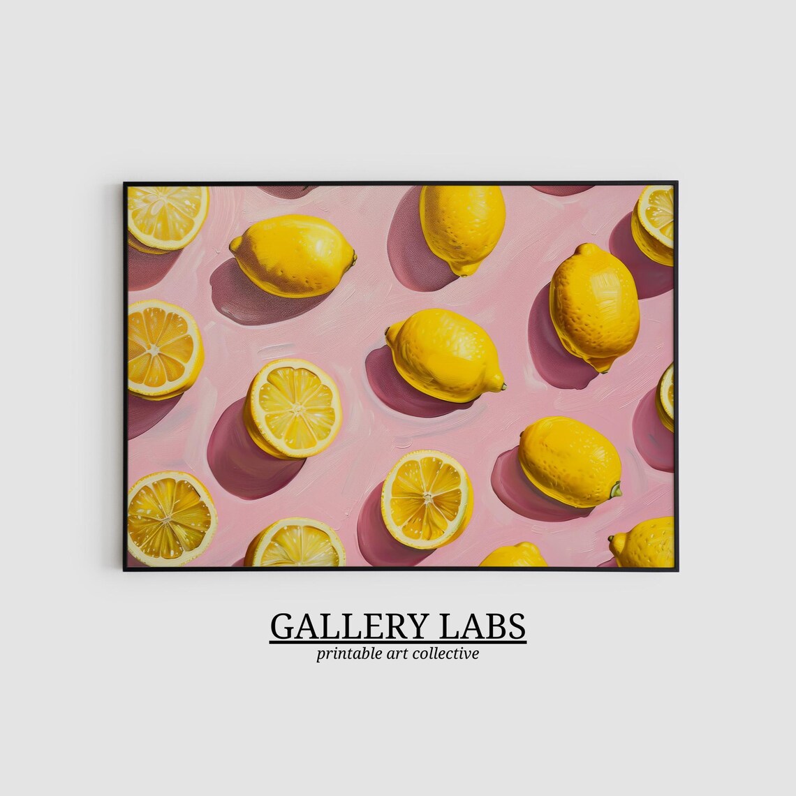 Yellow Lemons Pink Background Kitchen Fruit Pattern Painting Wall Poster - Image 2