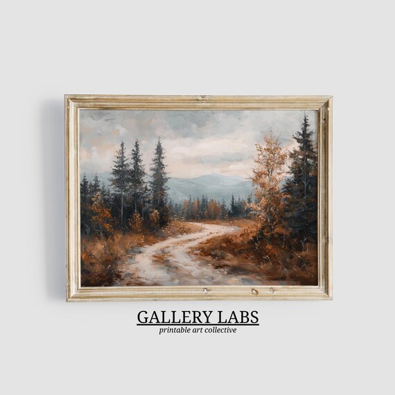 Rustic Fall Landscape Print Moody Autumn Oil Painting Farmhouse Wall Decor Mountain Wall Art Autumn Decor Art