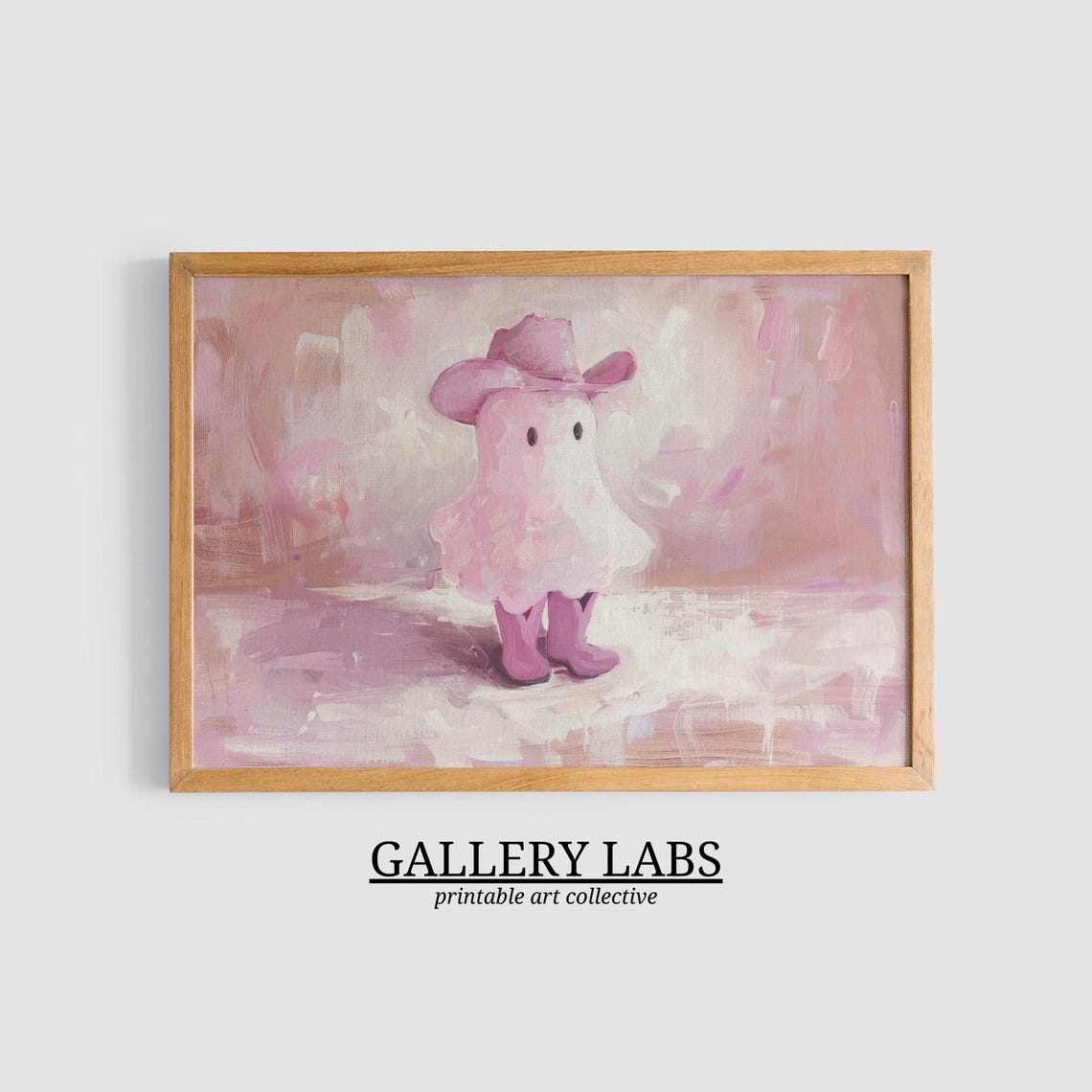 Pink Cowboy Ghost Western Hat Boots Cute Spooky Painting Wall Poster - Image 3