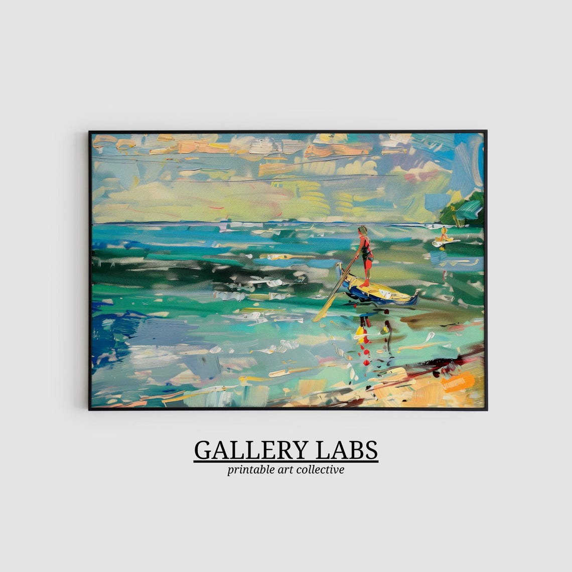 Retro Abstract Coastal Landscape Muted Sage Green Beach Art Print - Image 2
