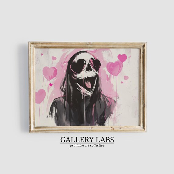 Pink Ghost Face Heart Sunglasses Spooky Girly Halloween Painting Poster