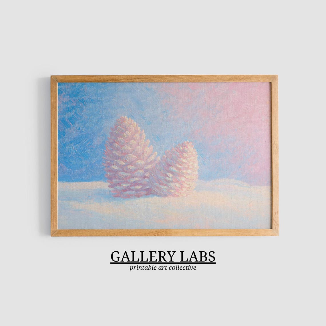 Pink Pinecones Snow Still Life Pastel Winter Painting Wall Art Poster - Image 3