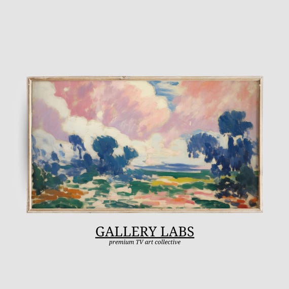 Pink Clouds Frame Tv Art Modern Decor Soft Tone Landscape Painting Girly Room Decor Pink Abstract Tv Art Tv Art