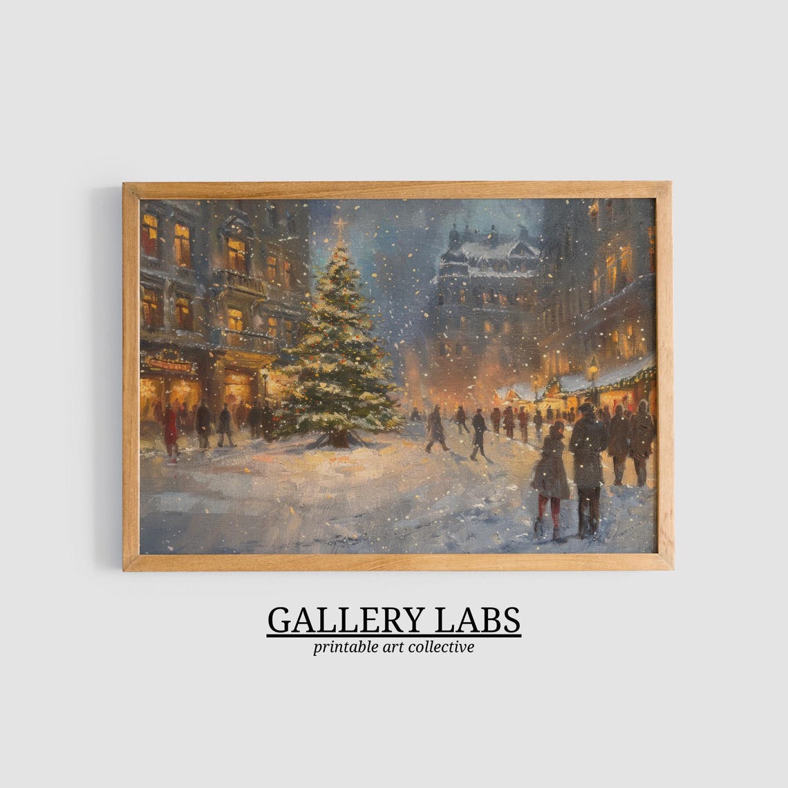 Snowy Christmas Square Night Tree Warm Shops Lights Travel Poster - Image 3