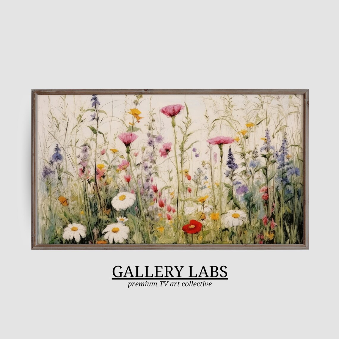 Tall Wildflowers in Pink Red White and Violet Airy Botanical Meadow Painting Poster - Image 3