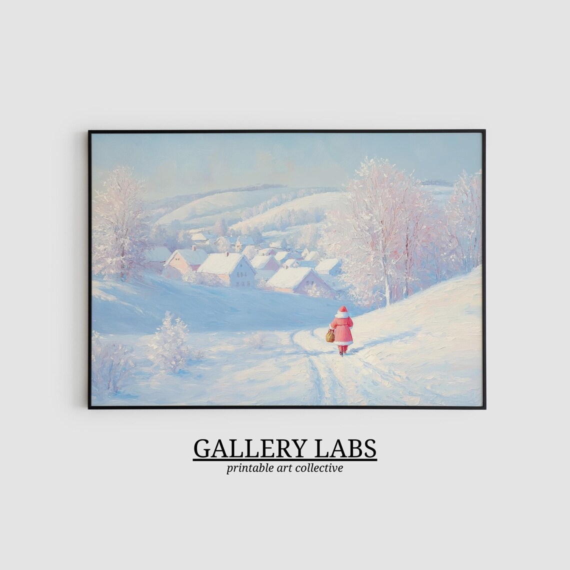 Santa Claus Snowy Village Walk Winter Christmas Scene Wall Art - Image 2