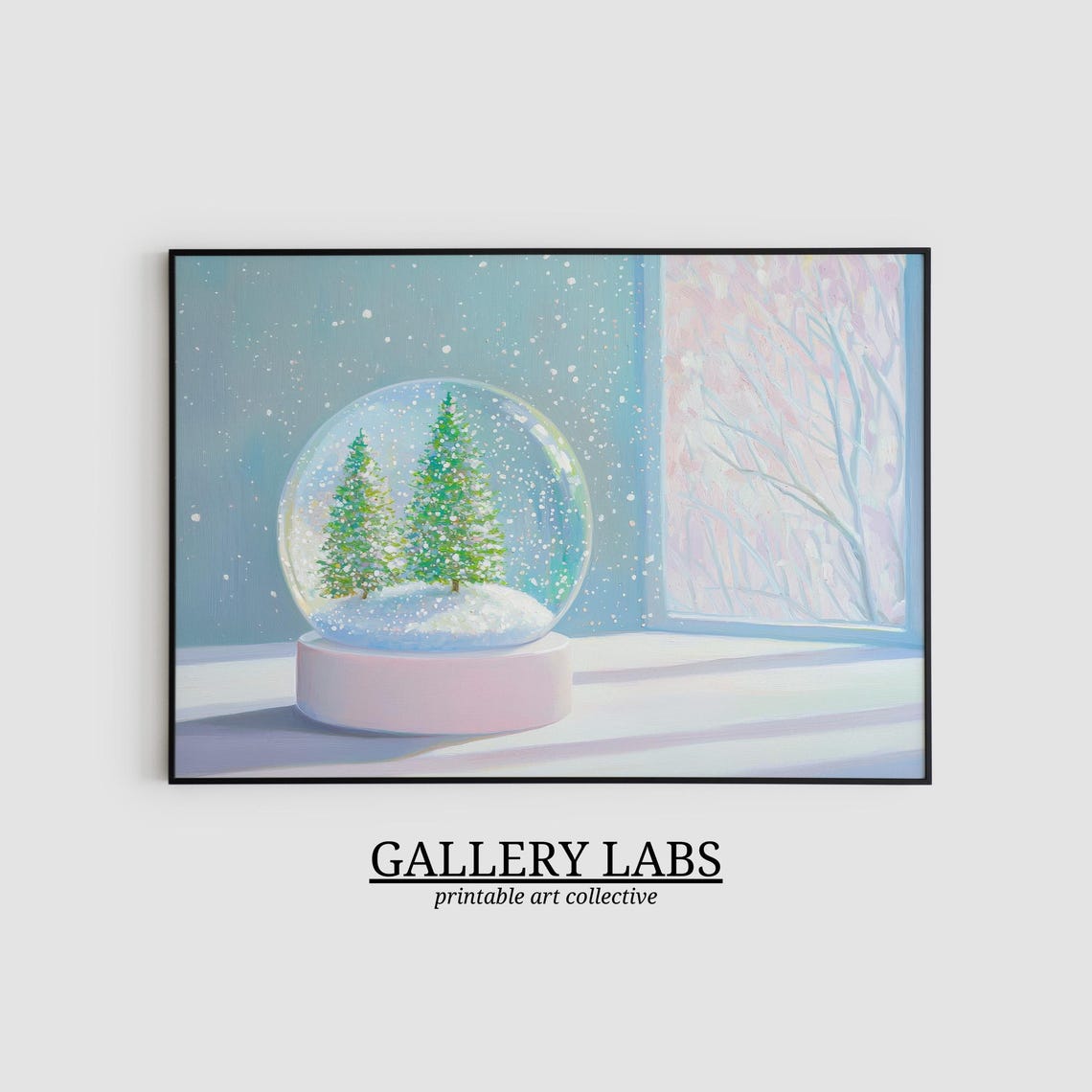 Snow Globe Christmas Trees Frosted Windowsill Winter Wall Art Print - Image 2