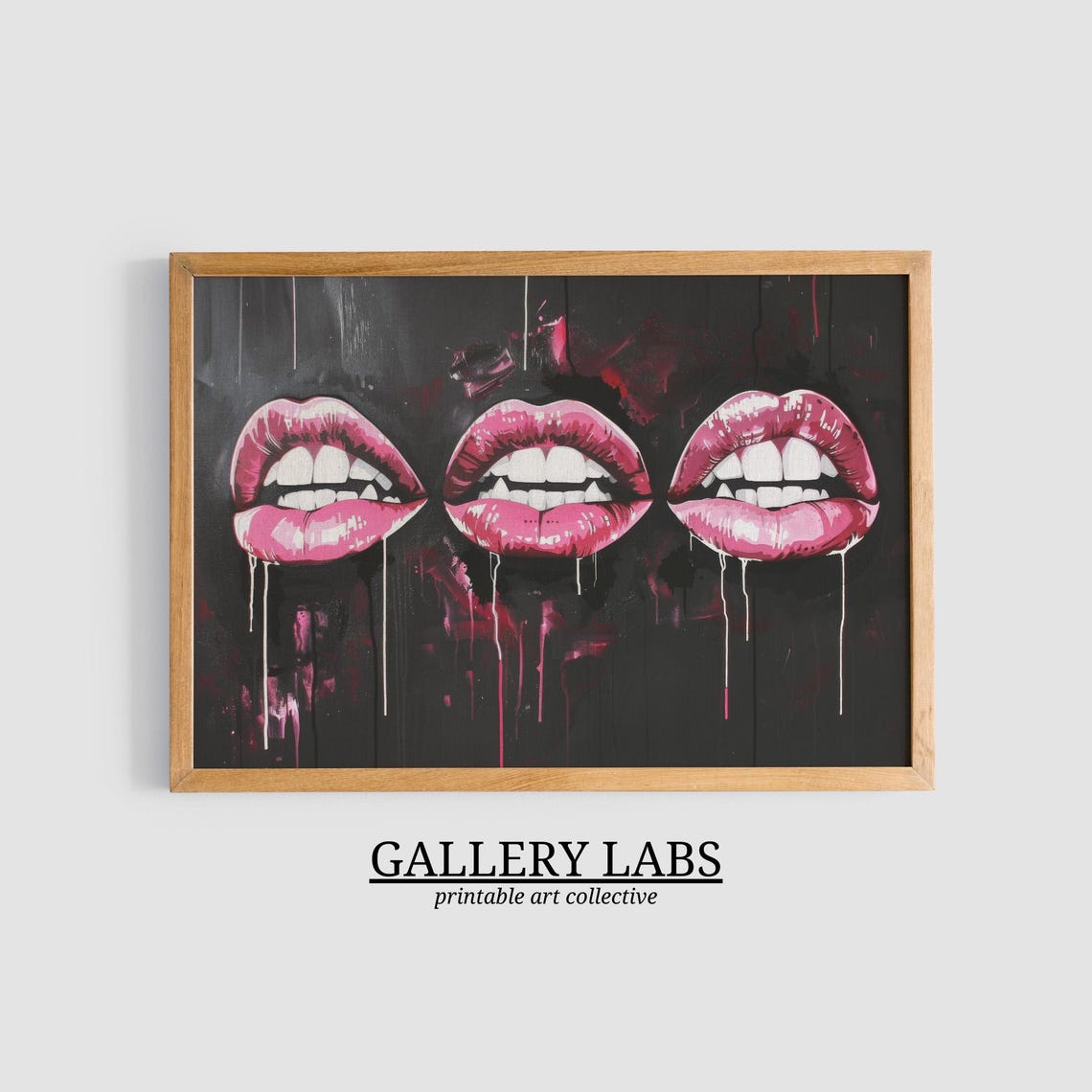 Vampire Fangs Dripping Pink Lips Spooky Goth Halloween Painting Poster - Image 3