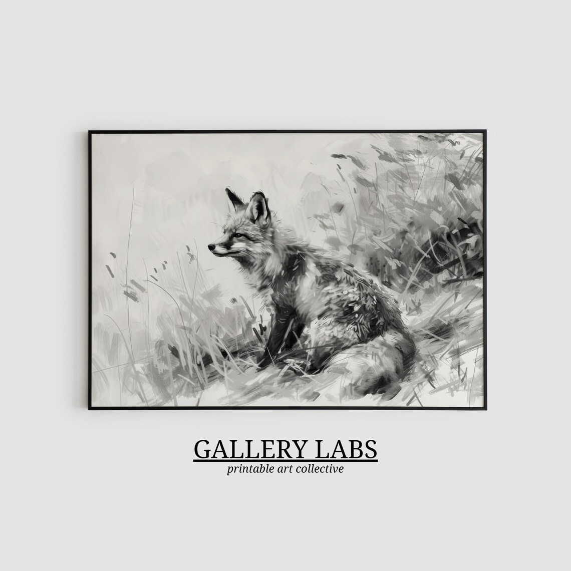 Vintage Fox Pencil Sketch Woodland Animal Neutral Nursery Wall Art Print - Image 2