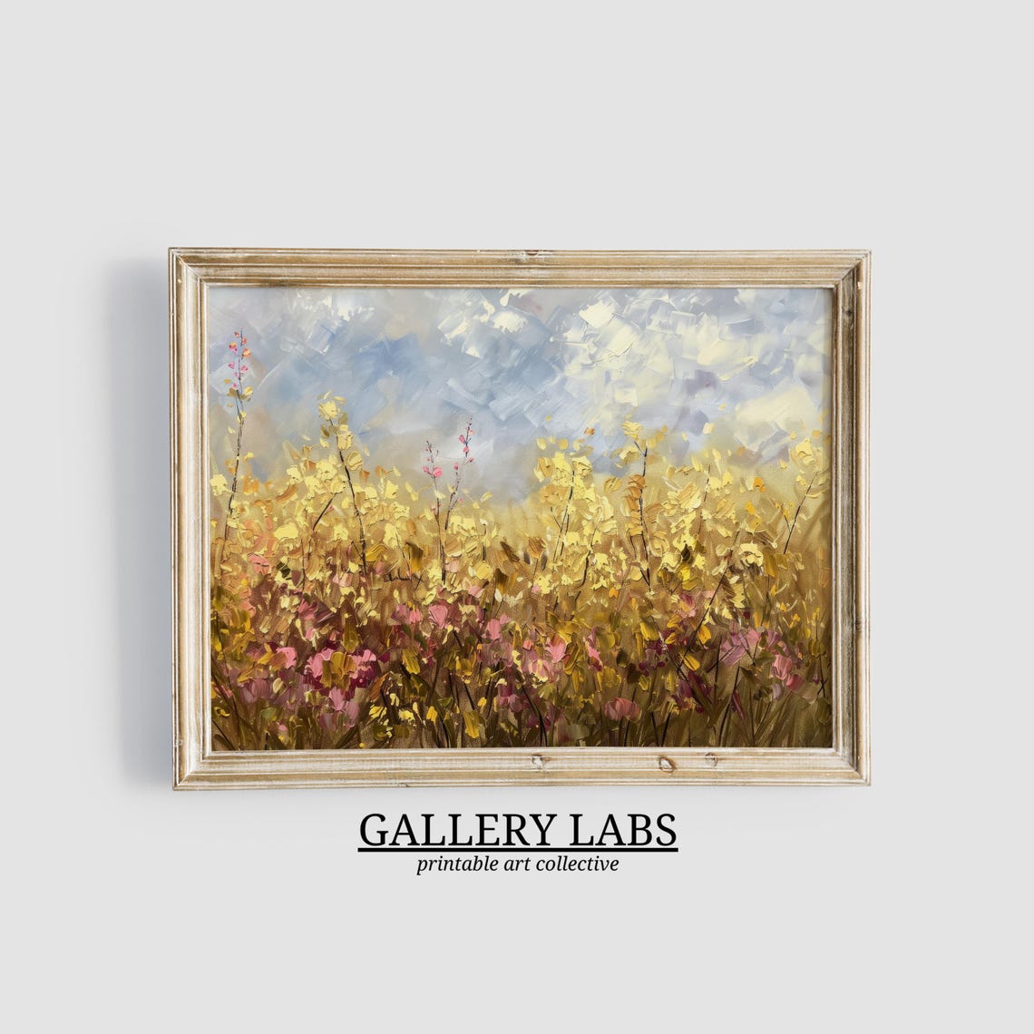 Golden Autumn Wildflower Field Under Bright Blue Sky Fall Poster