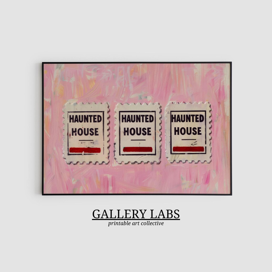 Haunted House Tickets Trio Vintage Retro Pink Halloween Painting Poster - Image 2