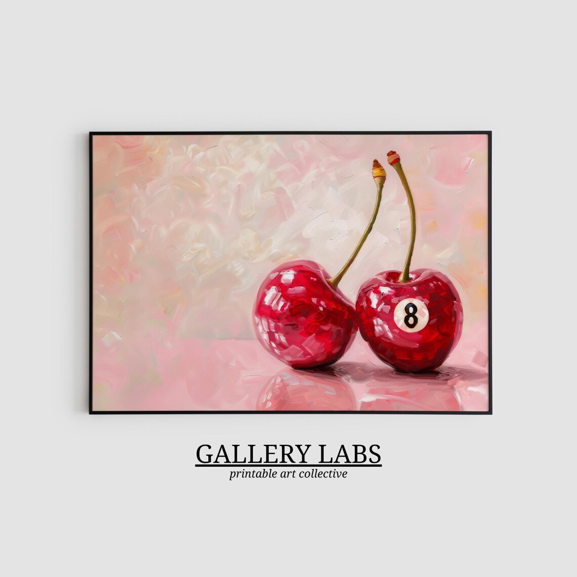 Red Cherry Pair Lucky Eight Ball Pink Retro Kitchen Painting Wall Poster - Image 2