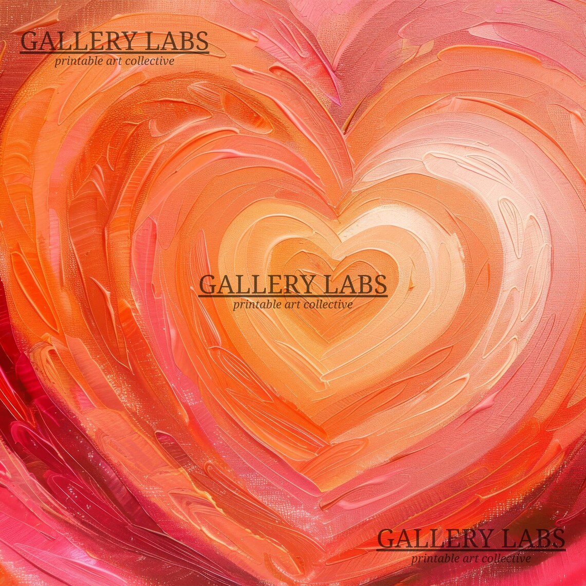 Pink Orange Layered Heart Abstract Textured Love Painting Wall Poster - Image 4