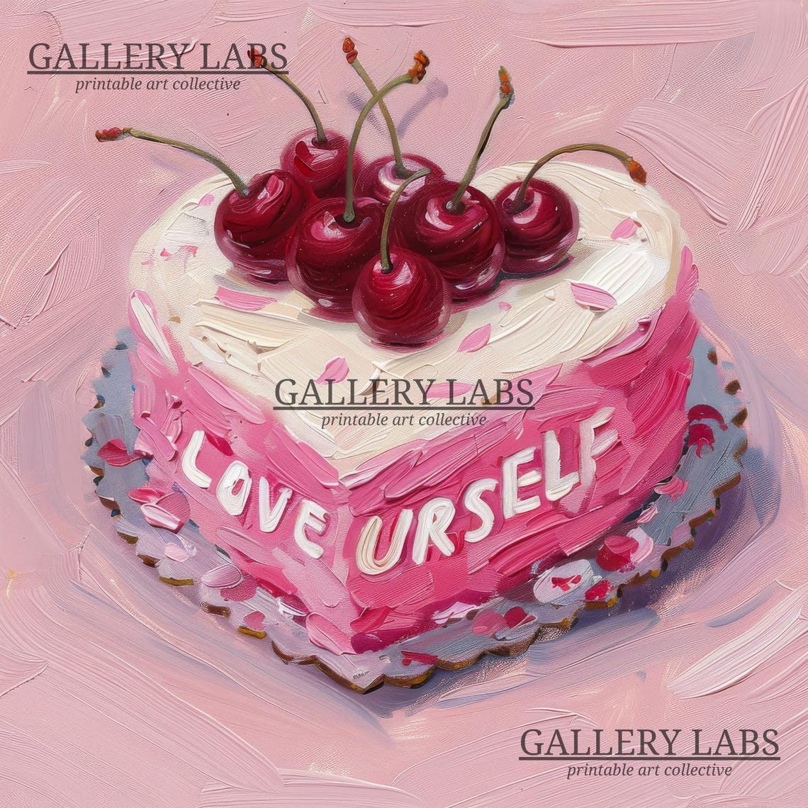 Pink Heart Cake Love Urself Cherries Retro Bakery Painting Wall Poster - Image 4