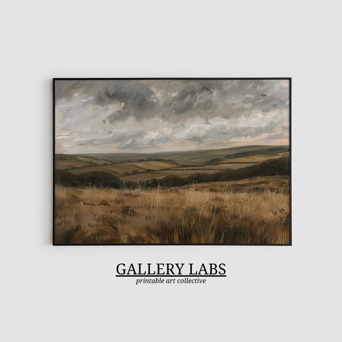 Stormy Moorland With Golden Grass Rolling Hills Dramatic Cloudy Sky Oil Painting Print - Image 2