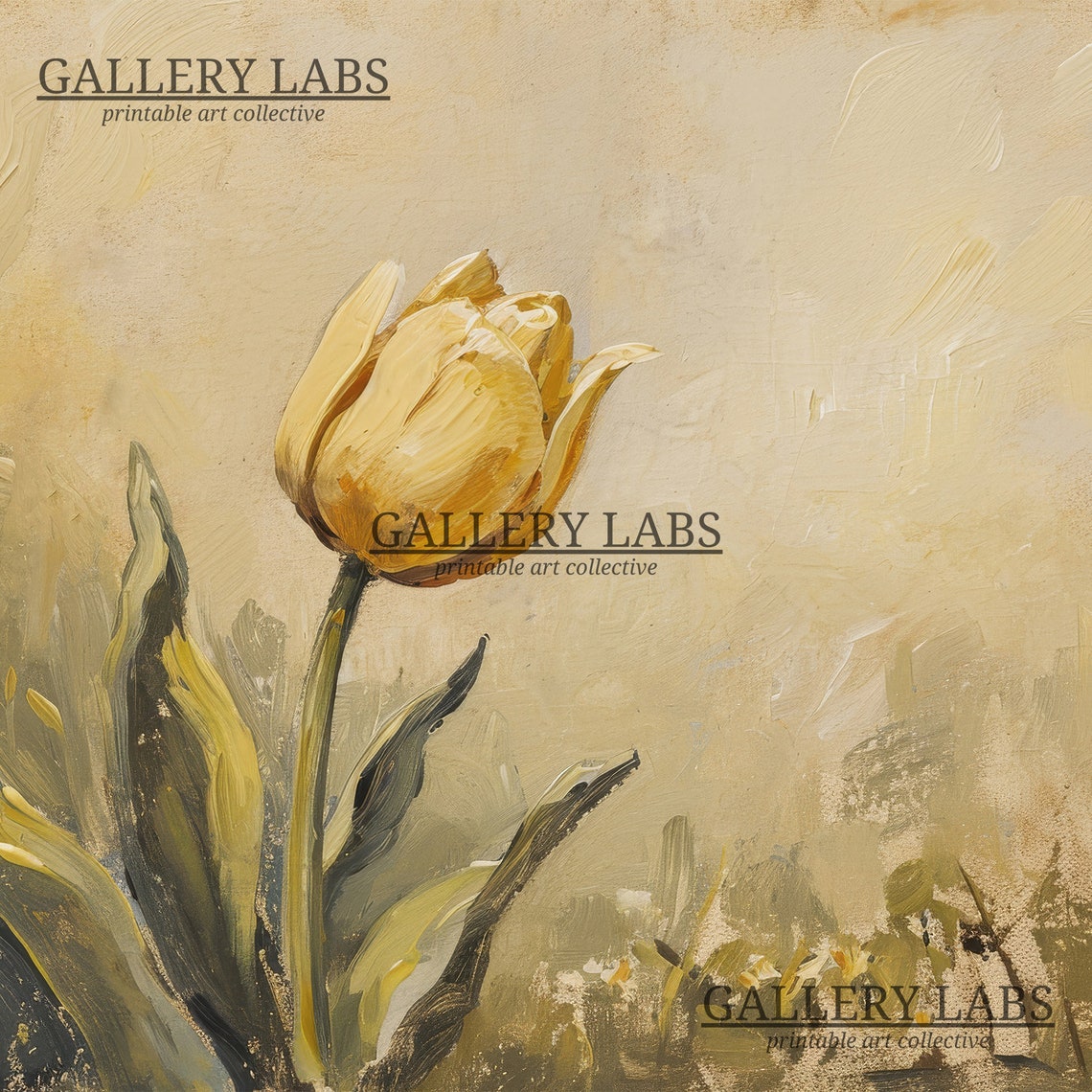 Single Yellow Tulip Oil Painting Minimalist Flower Study Art Print - Image 4