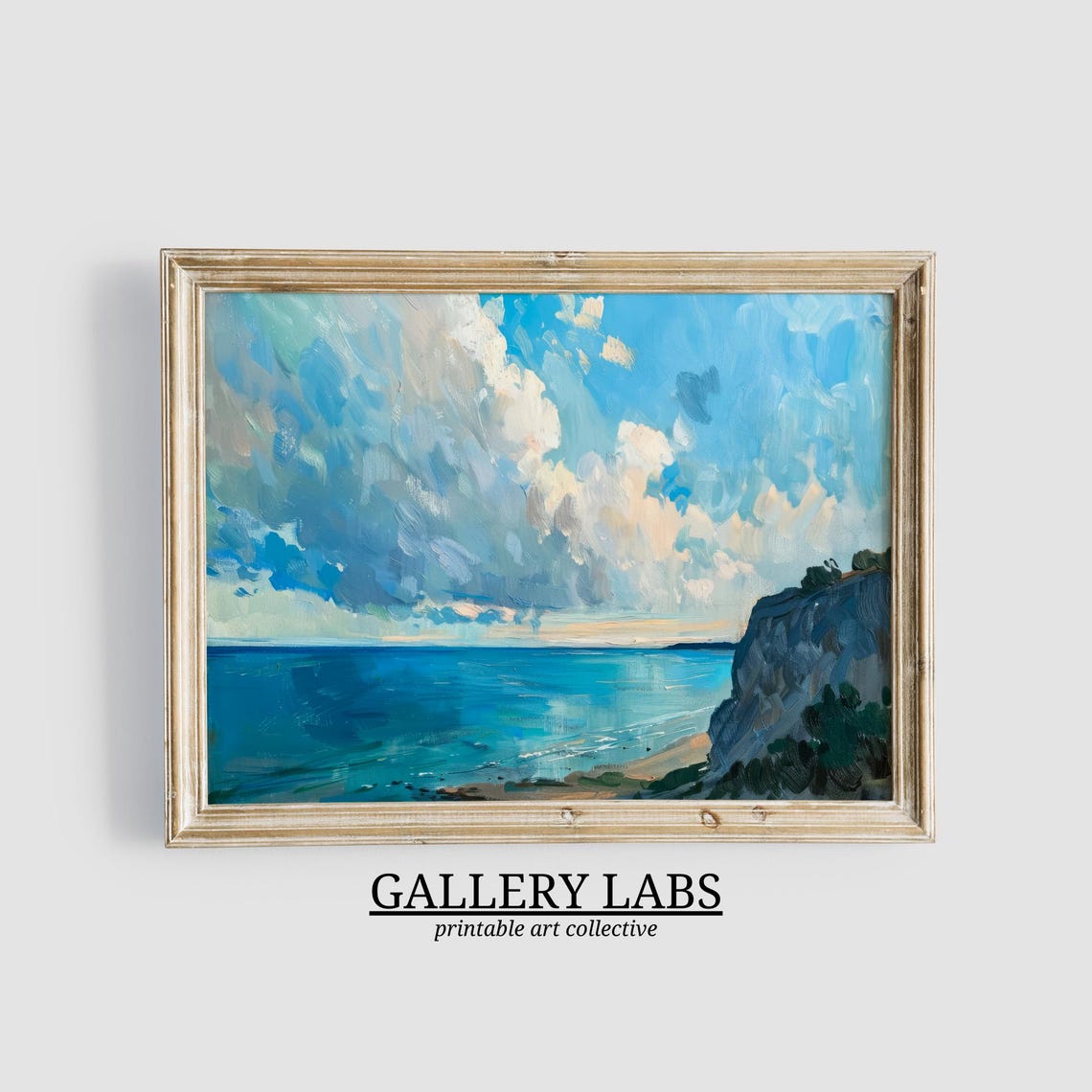 Cliffside Ocean Seascape Dramatic Clouds Blue Coastal Wall Art Print