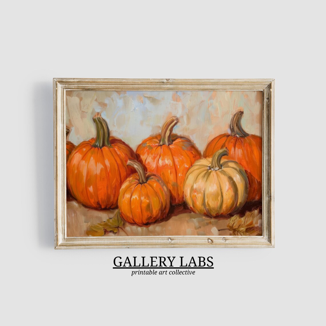 Orange Pumpkins Still Life Harvest Fall Farmhouse Halloween Wall Art Print