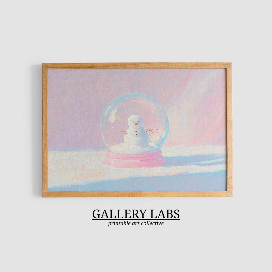 Pink Snow Globe Cute Snowman Winter Christmas Holiday Wall Art Print - Image 3