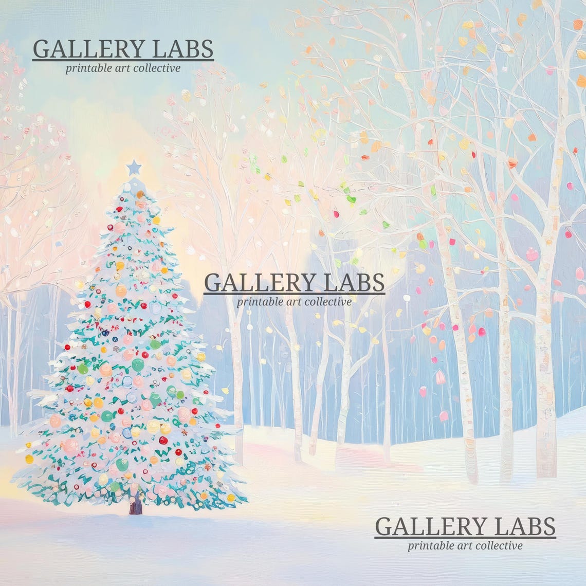 Christmas Tree Snowy Birch Forest Holiday Winter Scene Wall Art - Image 4